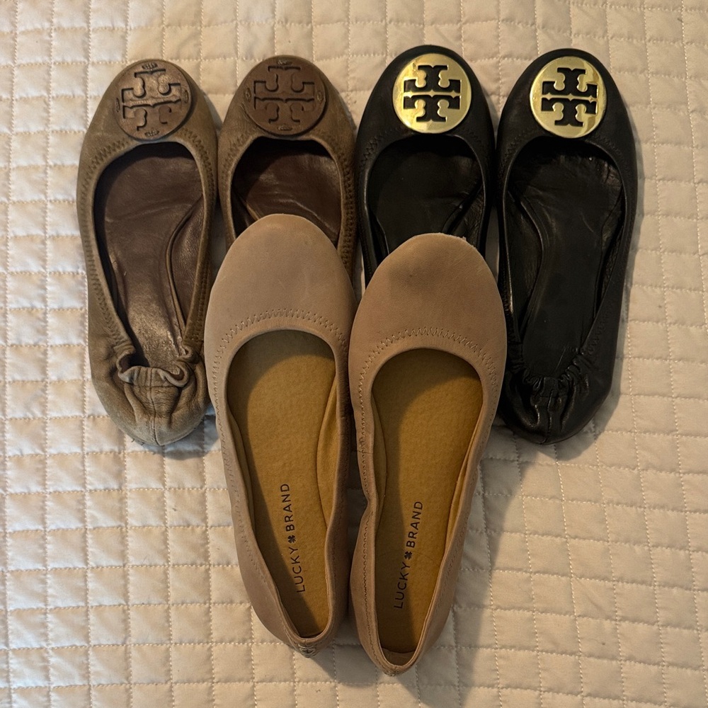 3 Pairs of Women's Tan and Black Flats Collection